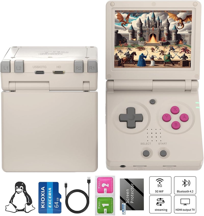 GiipGoop RG35XX flip Handheld Game Console No GamesClamshell Retro Game Console Classic Portable Gaming Console with 3.5 inch IPS Screen 3300mAh Battery Supports 5G WiFi Bluetooth HD,TV Output Gray - Image 1